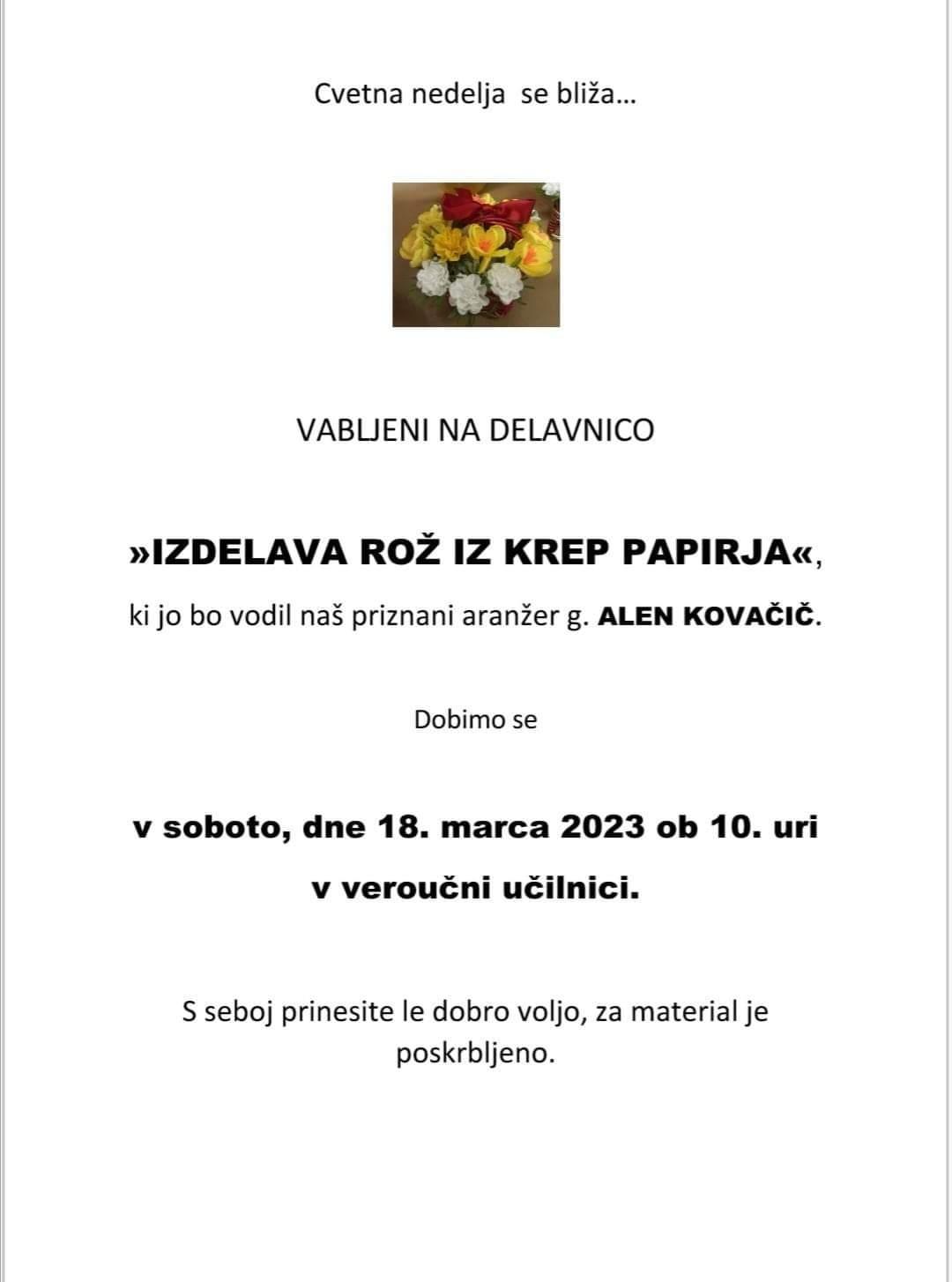 Vabljeni na sobotno delavnico izdelovanja rož iz krep papirja s priznanim aranžerjem